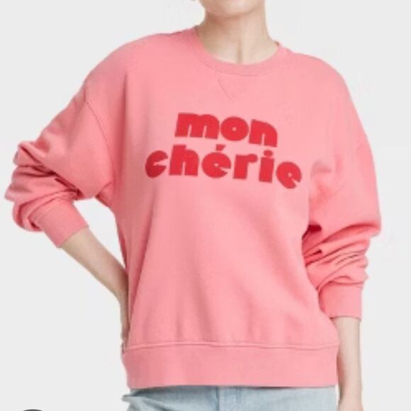 New XXL Universal Thread Pink 'Mon Chérie' Sweatshirt Pink Red pullover sweater - Picture 1 of 2